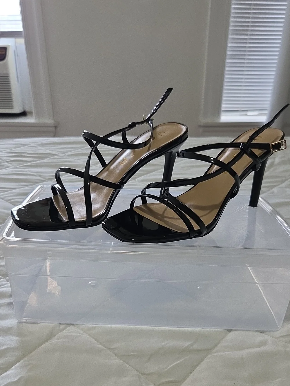 Unisa Black Patent Strappy High-Heel Sandals